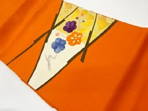 塩瀬金彩手描き抽象菱に梅模様名古屋帯